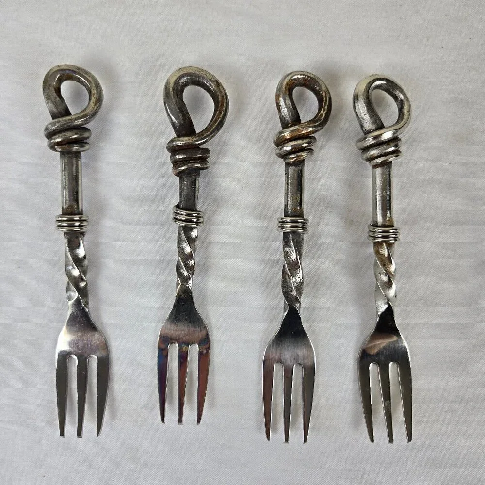 Set of 4 Stainless Steel Forks Small Size Appetizers Desserts Condiments